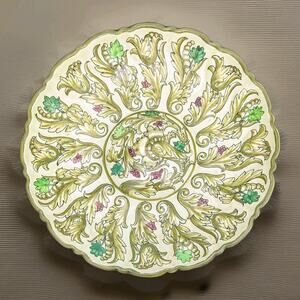Italian Hand-Painted Serving Bowl Sage & Shades Of Green Majolica 11" Scroll